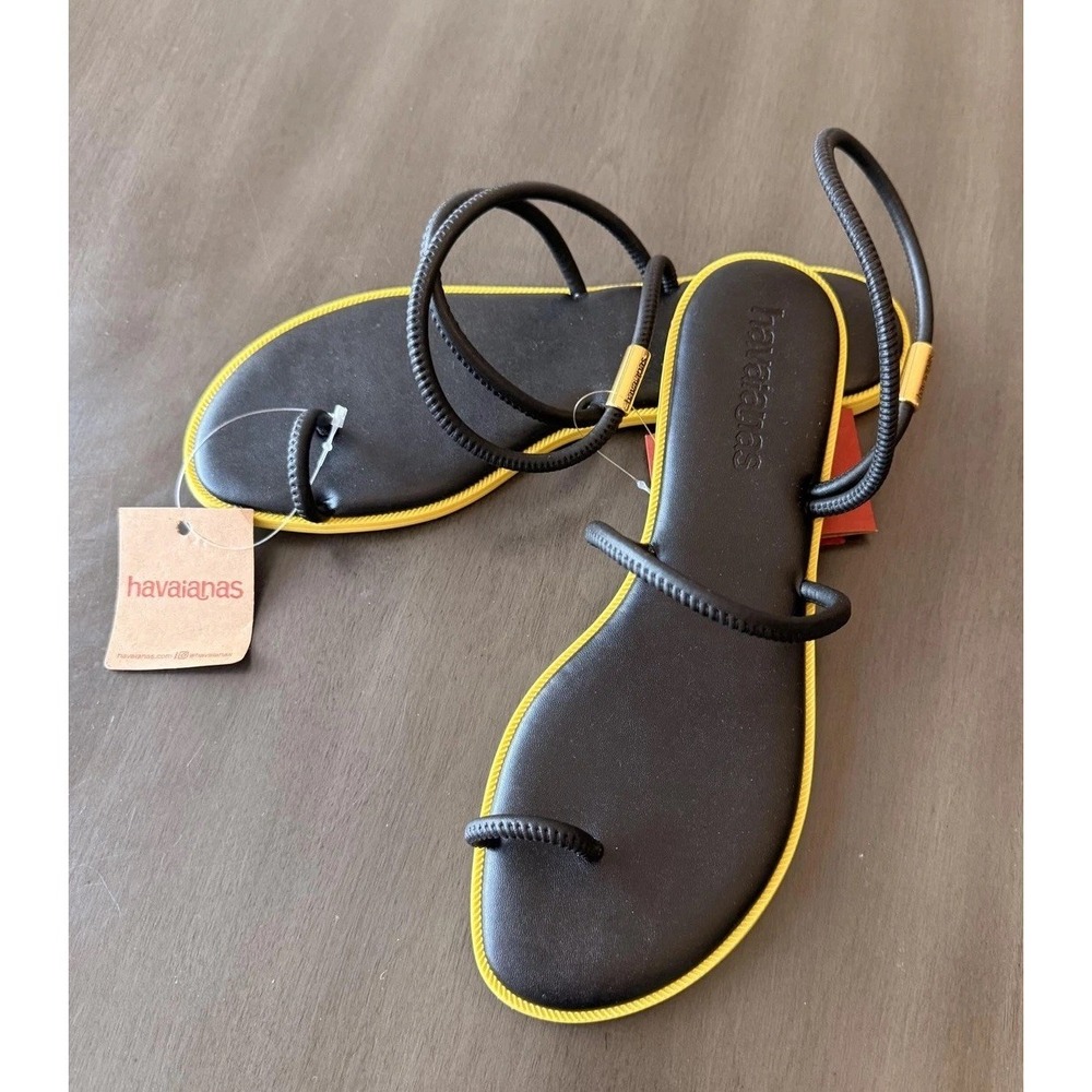 Havaianas Una Pitanga Sandals Womens Black Rubber  Strappy Flat Size 11